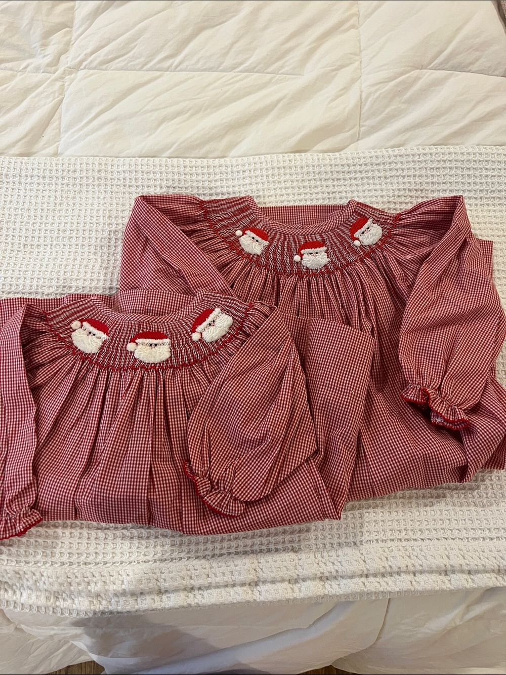 Girls' Red Gingham Smocked Santa-Trim Long Sleeve Top